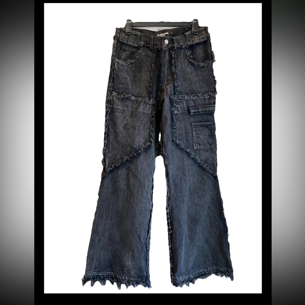 No Faith Studios Black Flared OG Cargo Jeans Size S US 32